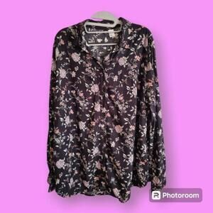 H&M Divided Black Floral Button-Down Shirt Size 14